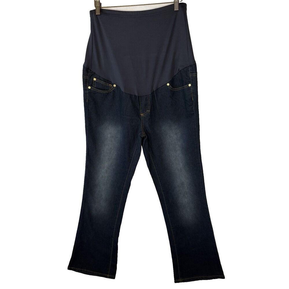 Oh! Mamma Maternity Jeans Full‎ Belly Panel Bootcut Jeans Size Large Dark Wash